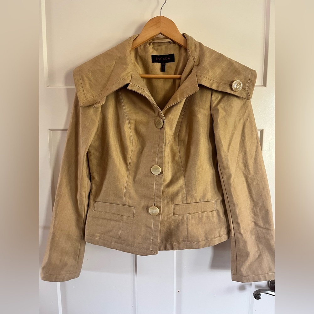 ESCADA Funnel Neck Cotton Tan Women Jacket Coat Sz 36 Retail $890